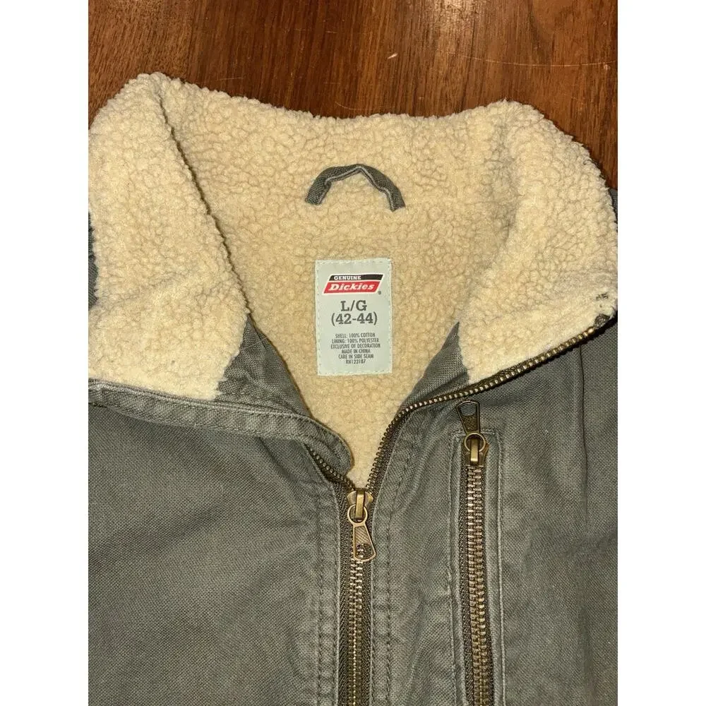 Dickies Vest Adult L Olive Green Sherpa Fleece‎ Lined Full Zip Work Outdoor Men